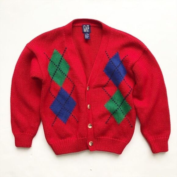 Vintage BABygap red knit argyle cardigan EUC M(8-9Y) - Picture 1 of 9